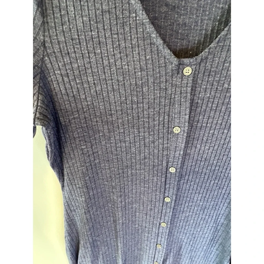 Paper Doll Ribbed Blue Sweater Dress‎ Women L Comfort Cozy Minimal Buttons Long - Picture 5 of 9